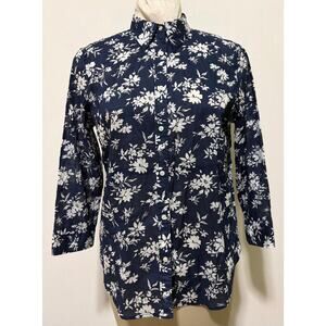 Vintage Lauren Ralph Lauren LRL Navy White Floral Button Long Sleeve Shirt L NWT